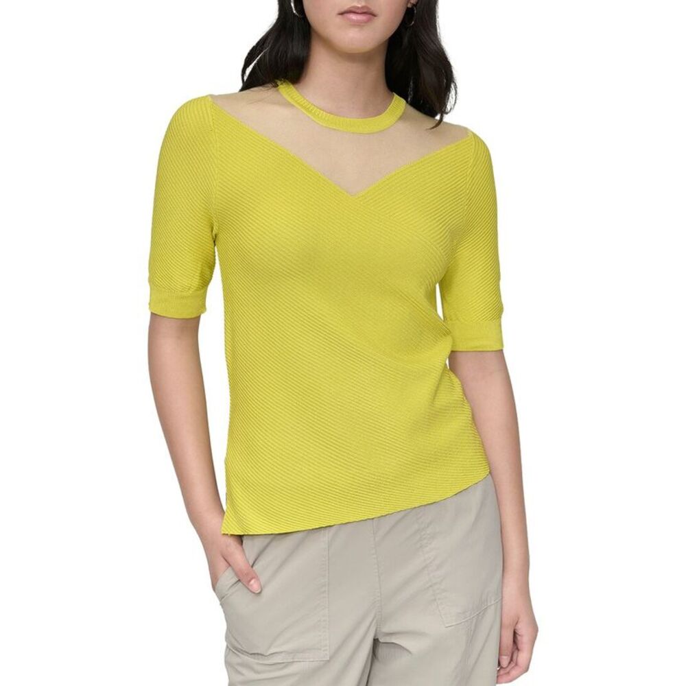 Dkny Womens  Sheer Neck Top